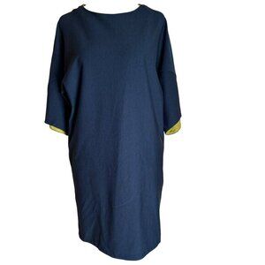COS Sheath Dress Navy &amp; Chartruese Minimalist Dolman Sleeves Stretch Size XS